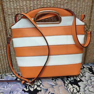 Groovy Bright Orange White Stripe Hand Shoulder Bag